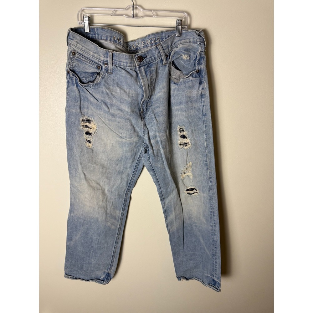 American Eagle Low Rise Loose Denim‎ Jeans Distress Light Wash Women's 38x32